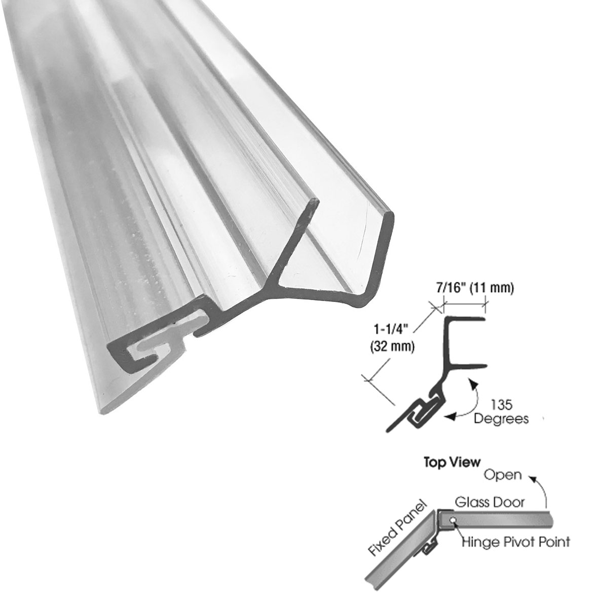 CRL Polycarbonate Door Jamb 135 Degree for 3/8&quot; Glass - 73 in long | CPDJ38